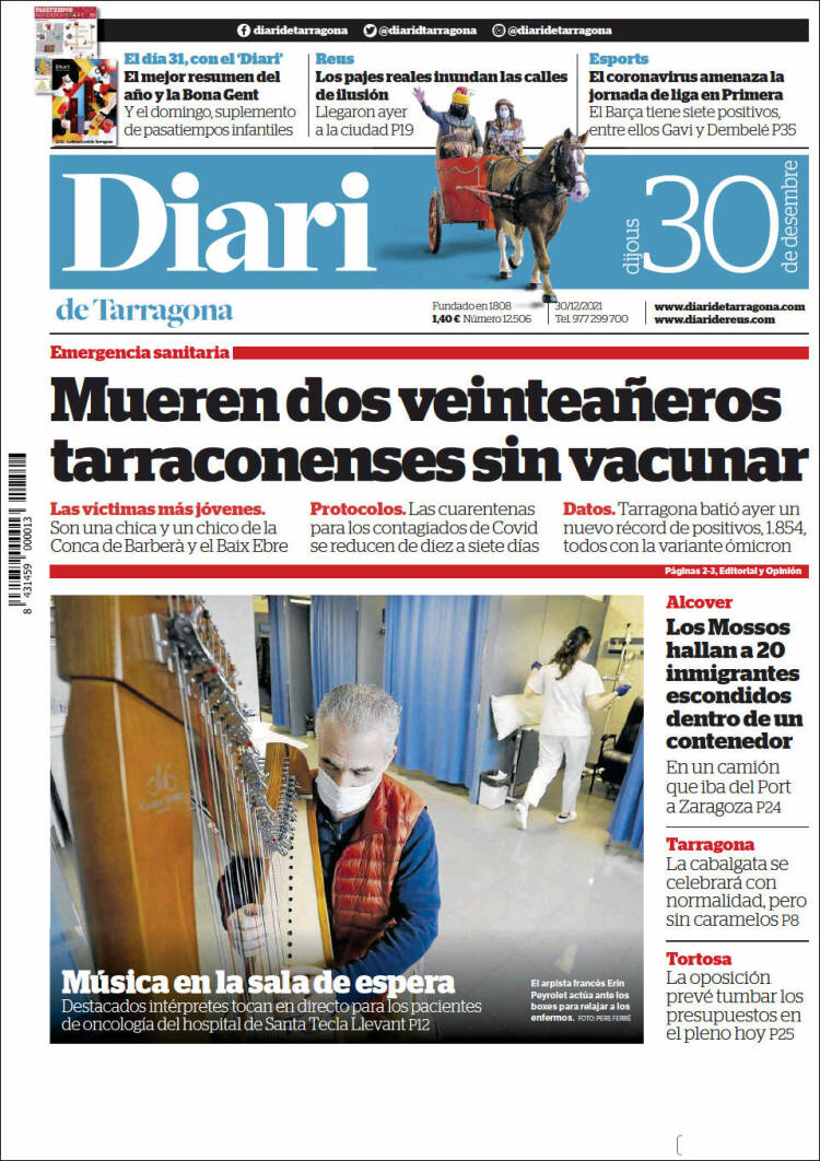 Portada de Diari de Tarragona (España)