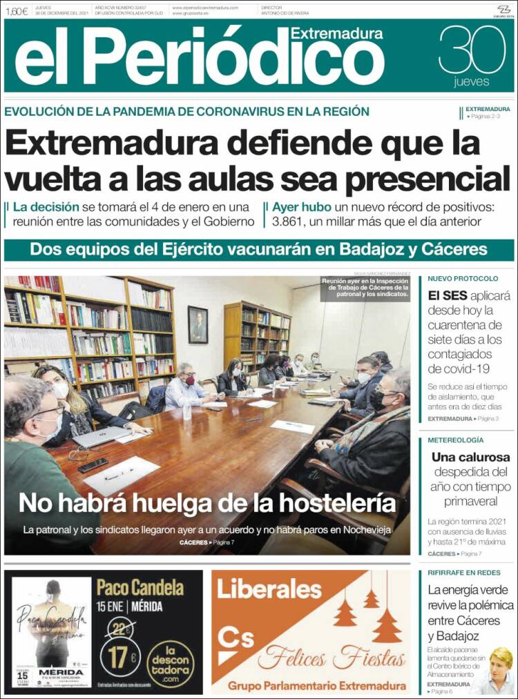 Portada de El Periódico de Extremadura (España)