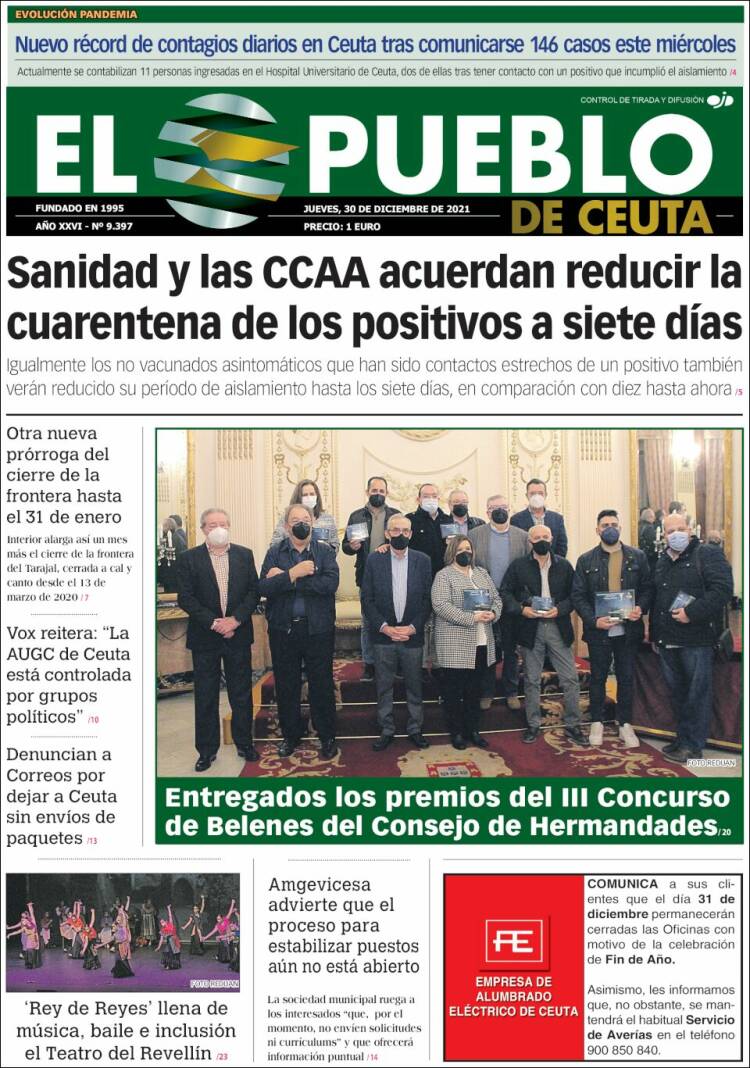 Portada de El Pueblo de Ceuta (España)