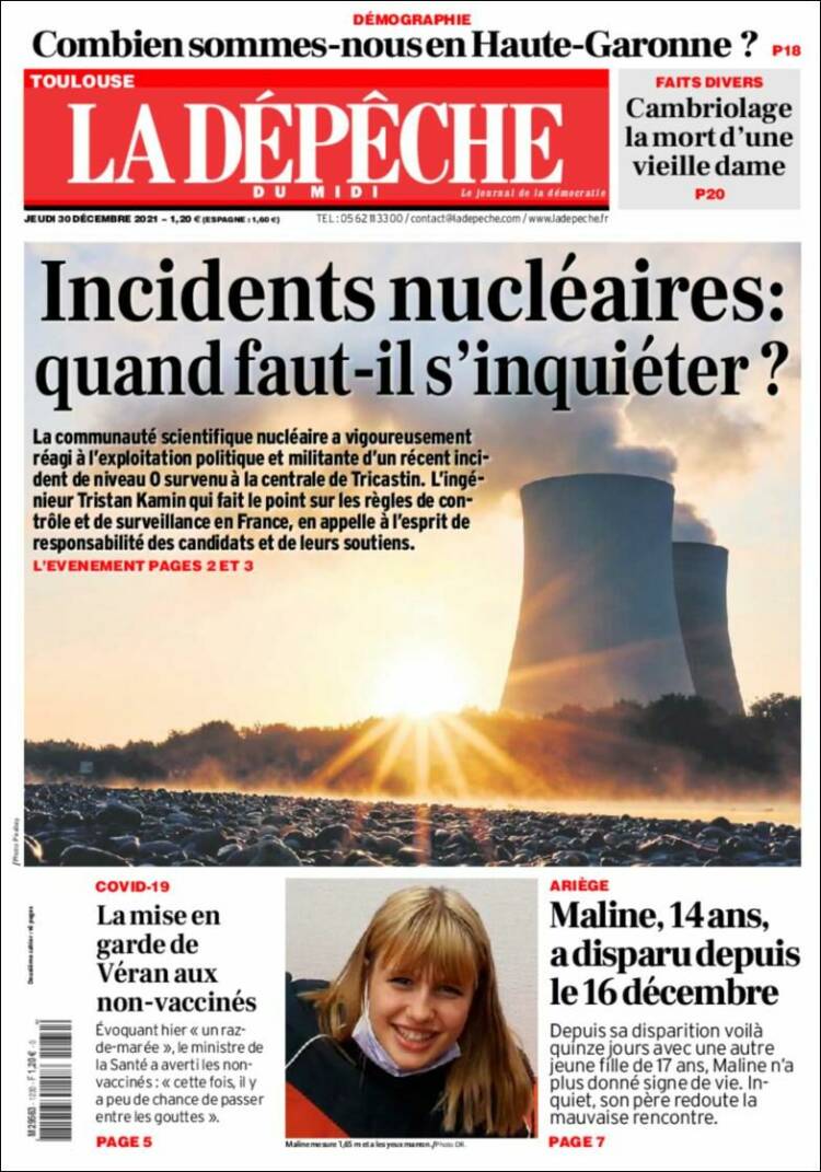 Portada de La Dépêche du Midi (Francia)