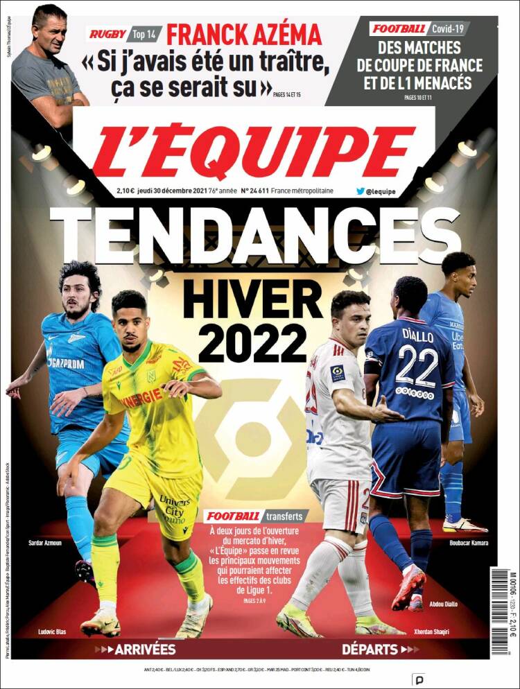 Portada de L'Equipe (Francia)
