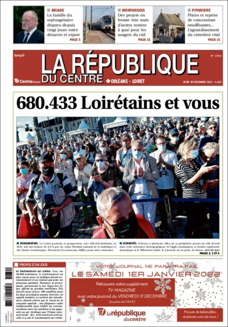 Portada de La République du Centre (Francia)