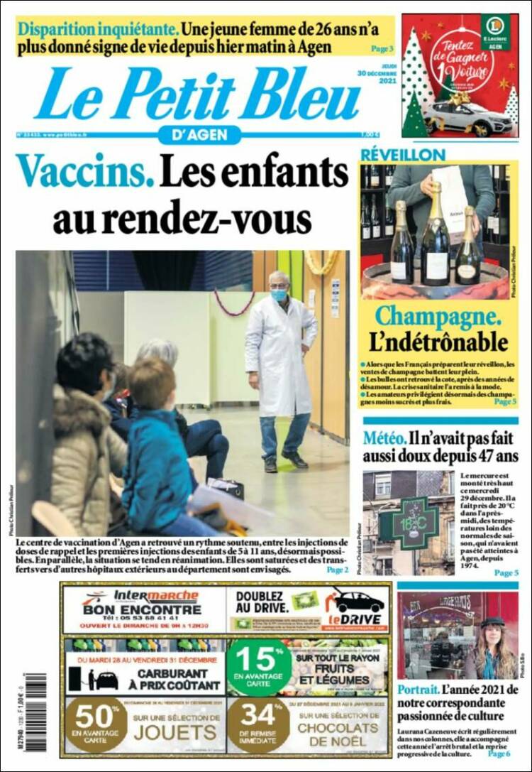 Portada de Le Petit Bleu (Francia)