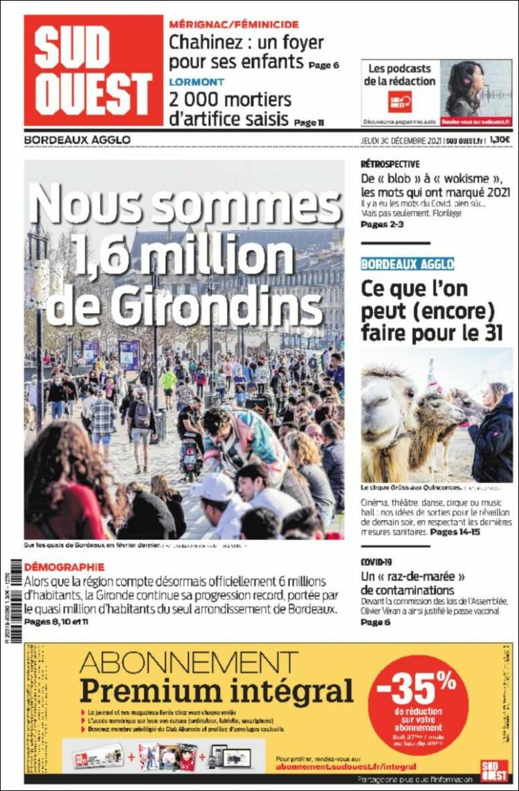 Portada de Sud Ouest (Francia)