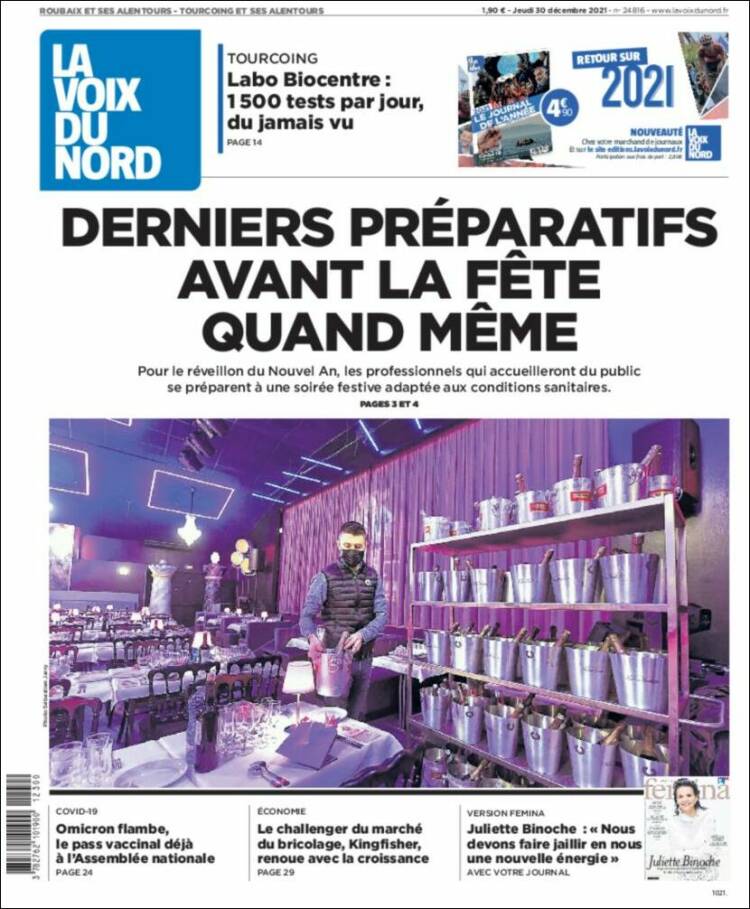 Portada de La Voix du Nord (Francia)