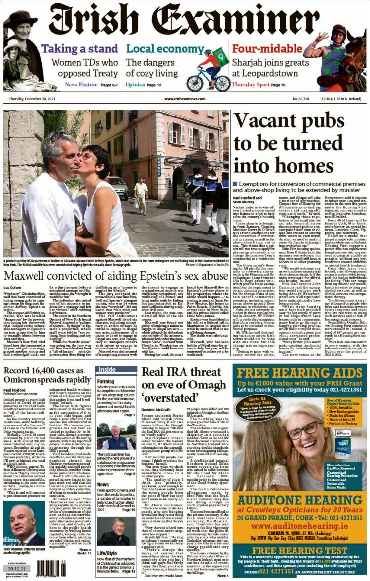 Portada de Irish Examiner (Irlanda)