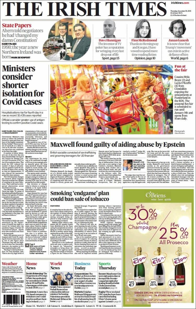 Portada de Irish Times (Irlanda)