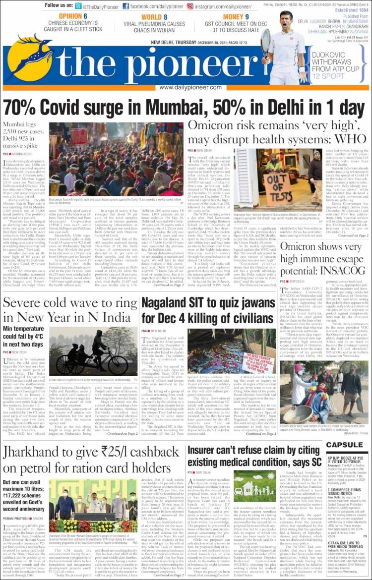 Portada de The Pioneer (India)