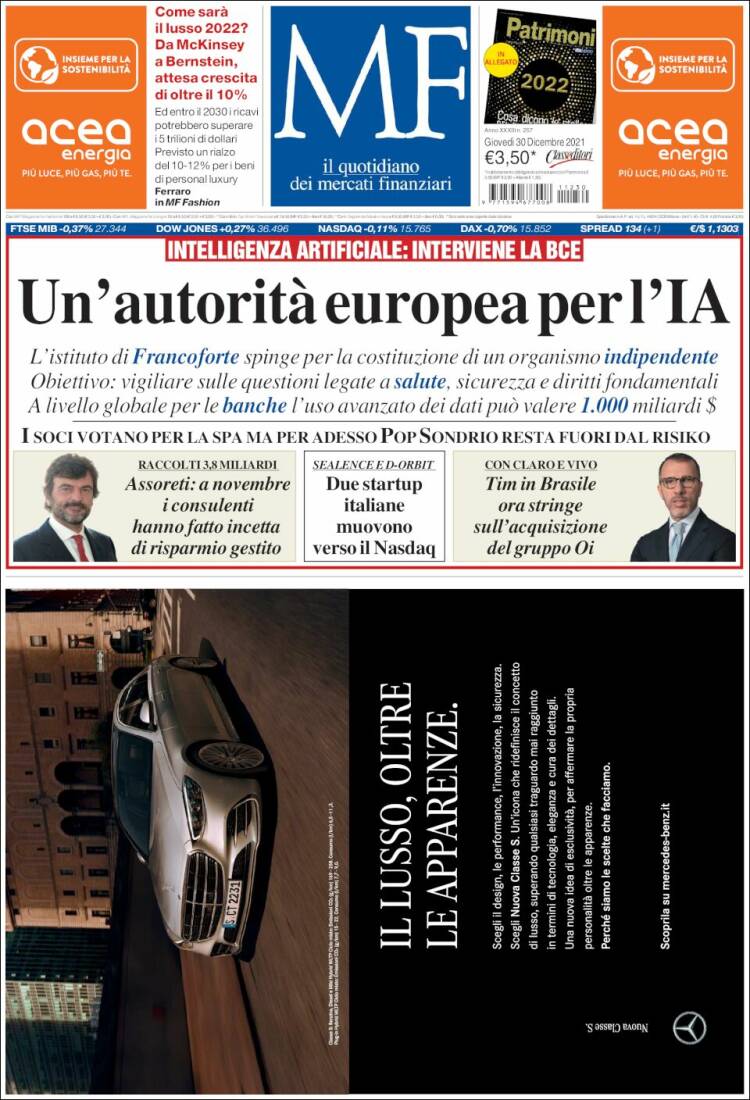 Portada de Milano Finanza (Italia)