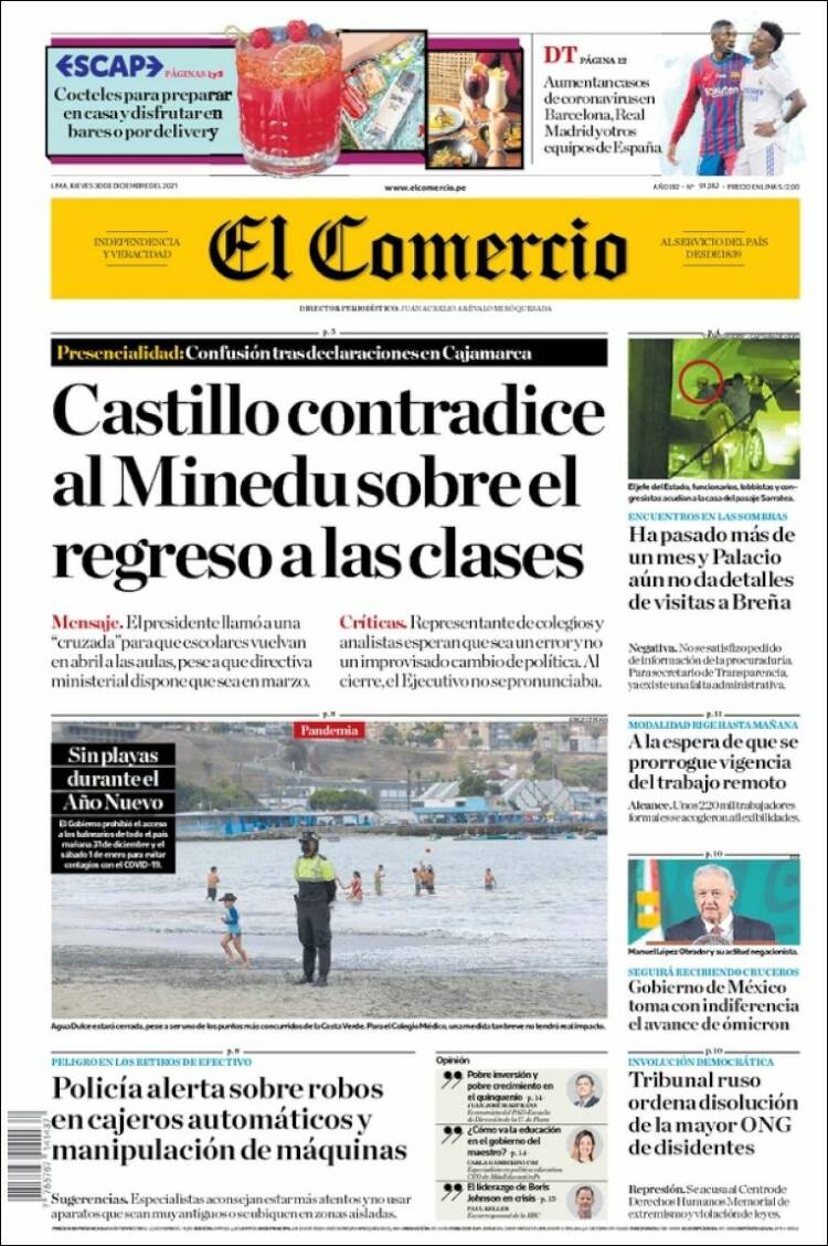 Portada de El Comercio (Per&uacute;)