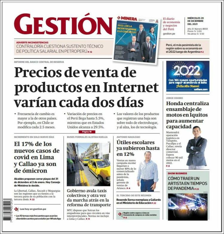 Portada de Diario Gestión (Per&uacute;)