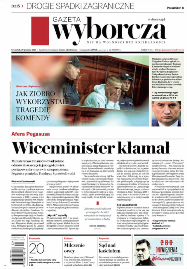 Portada de Gazeta Wyborcza (Polonia)