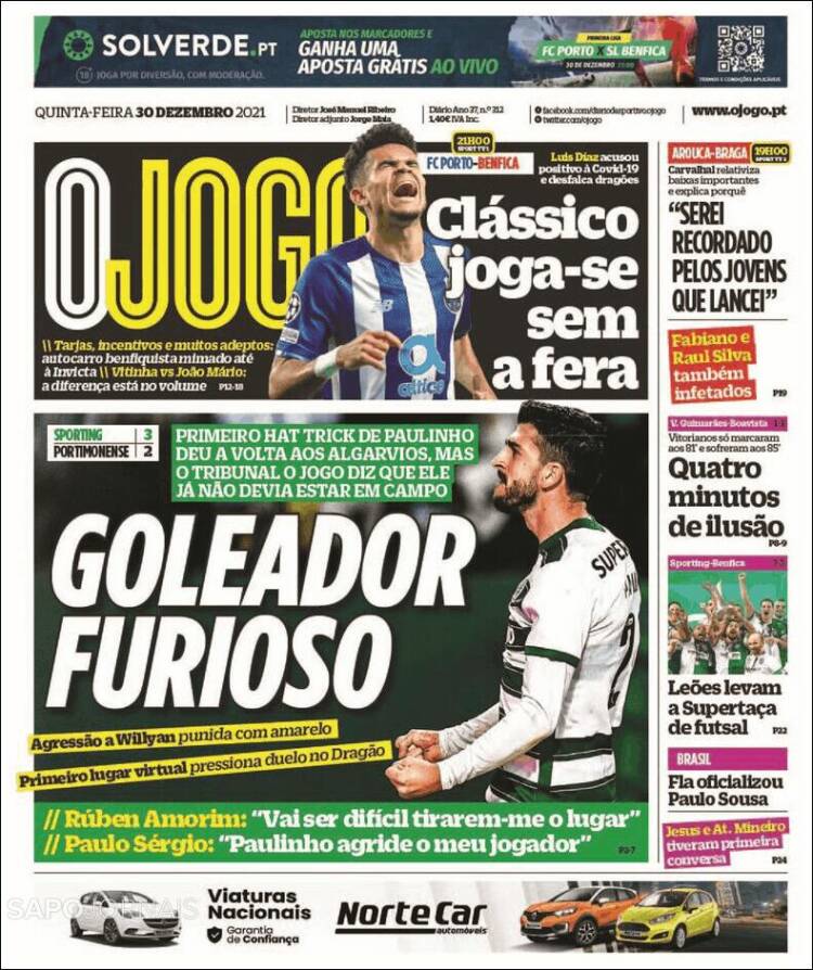 Portada de O Jogo (Portugal)