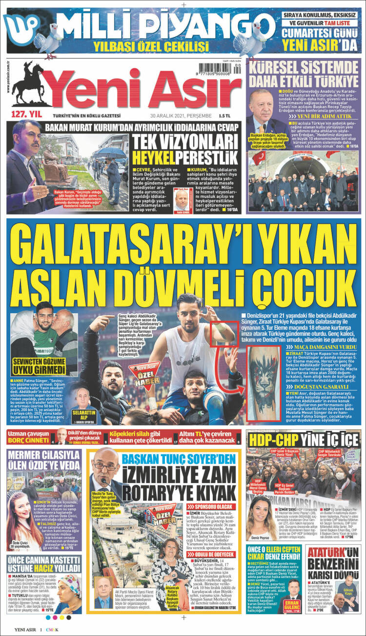 Portada de Yeni Asır (Turqu&iacute;a)