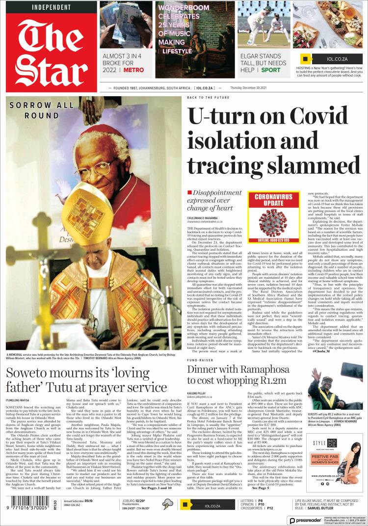 Portada de The Star (Sud&aacute;frica)