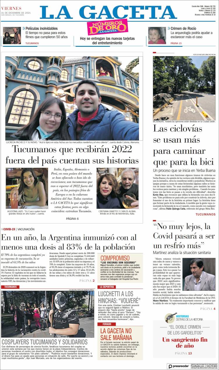 Portada de La Gaceta (Argentina)