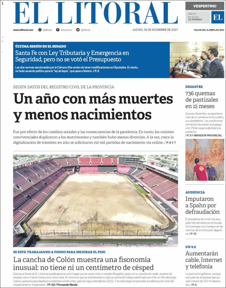 Portada de Diario El Litoral (Argentina)