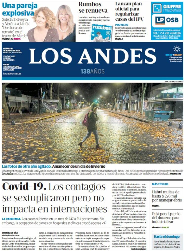 Portada de Los Andes - Mendoza (Argentina)
