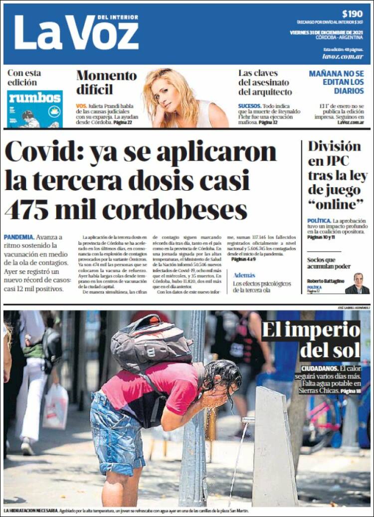 Portada de La Voz del Interior (Argentina)