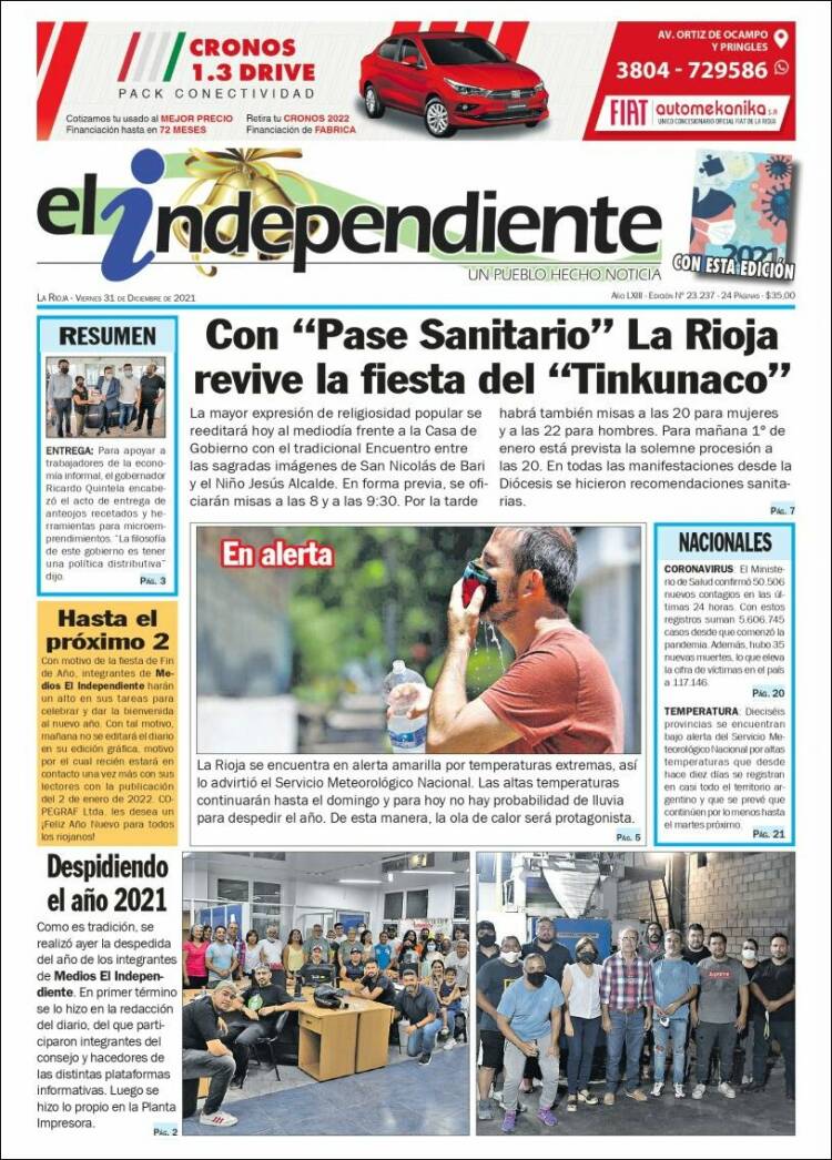 Portada de El Independiente (Argentina)
