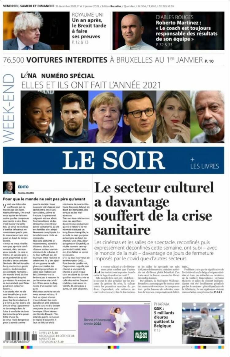 Portada de Le Soir (B&eacute;lgica)