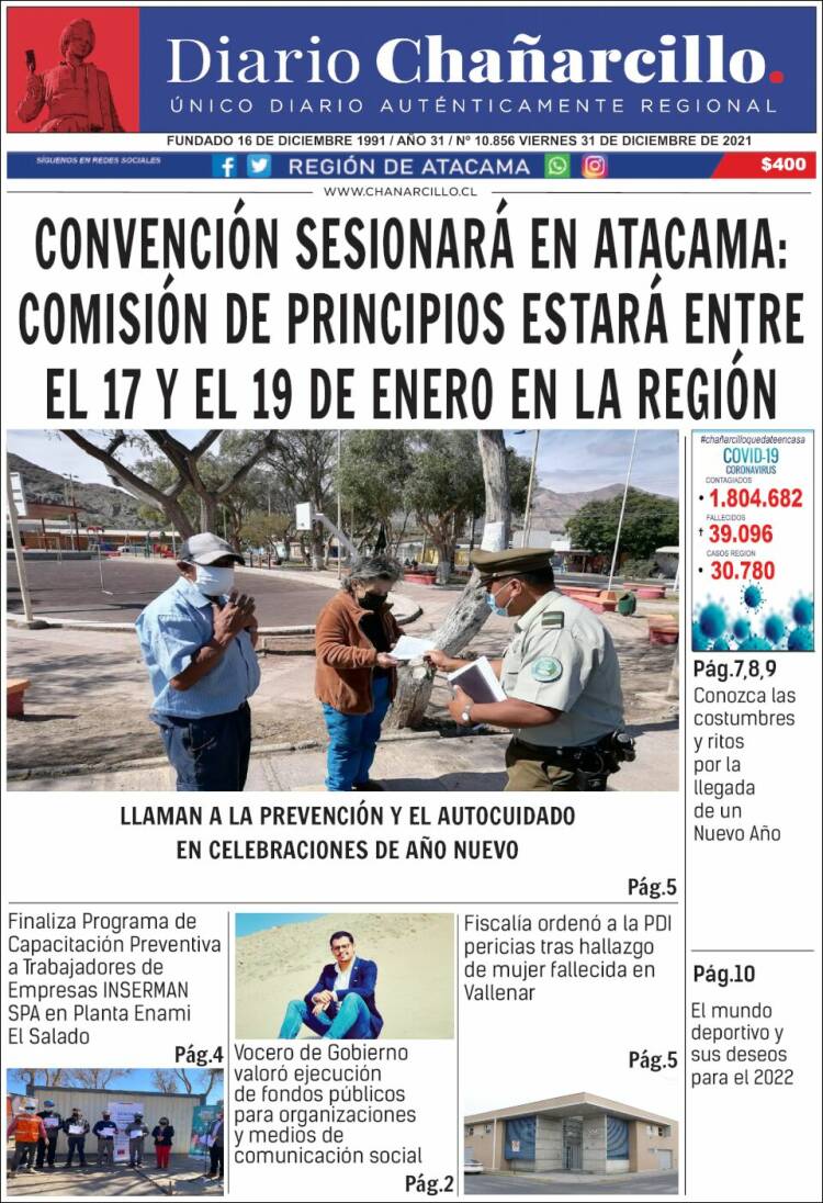 Portada de Diario Chañarcillo (Chile)