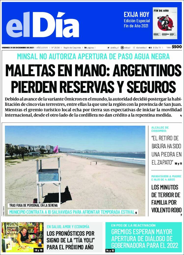 Portada de El Día (Chile)