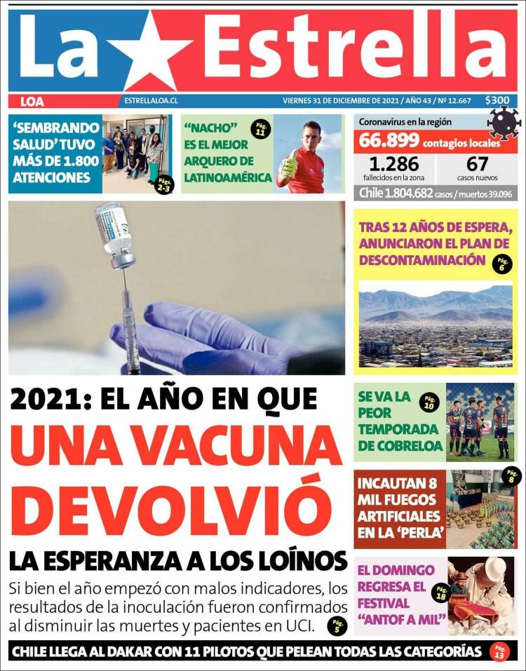 Portada de La Estrella de Loa (Chile)