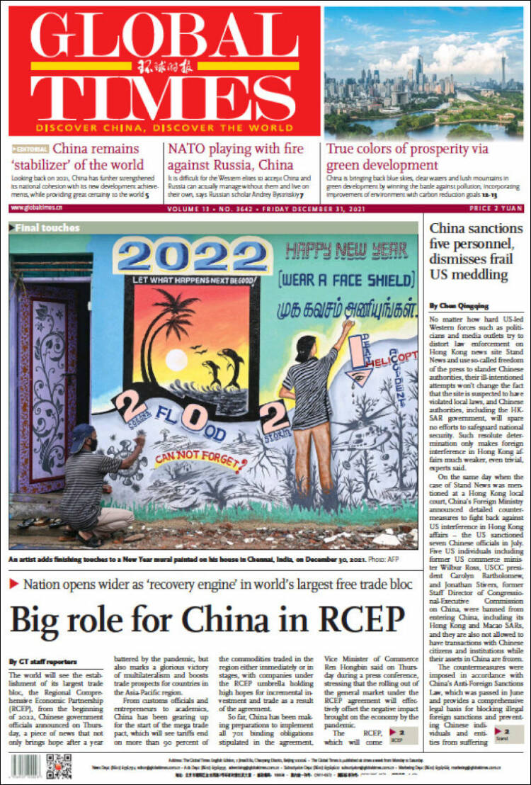 Portada de The Global Times (China)