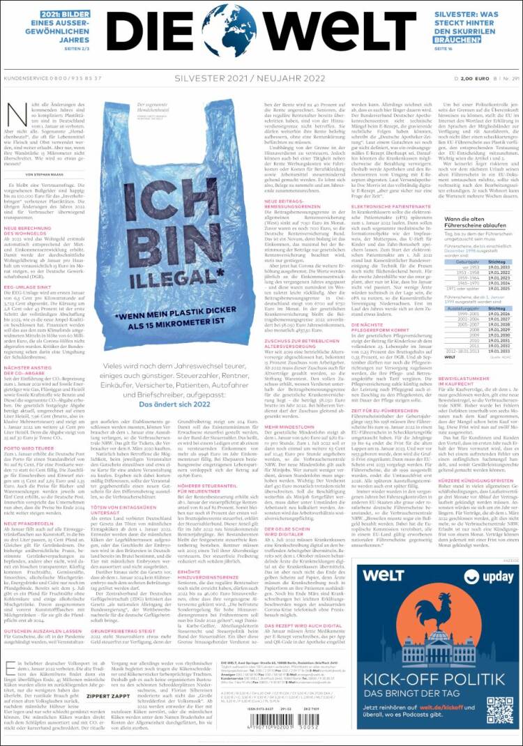 Portada de Die Welt (Alemania)