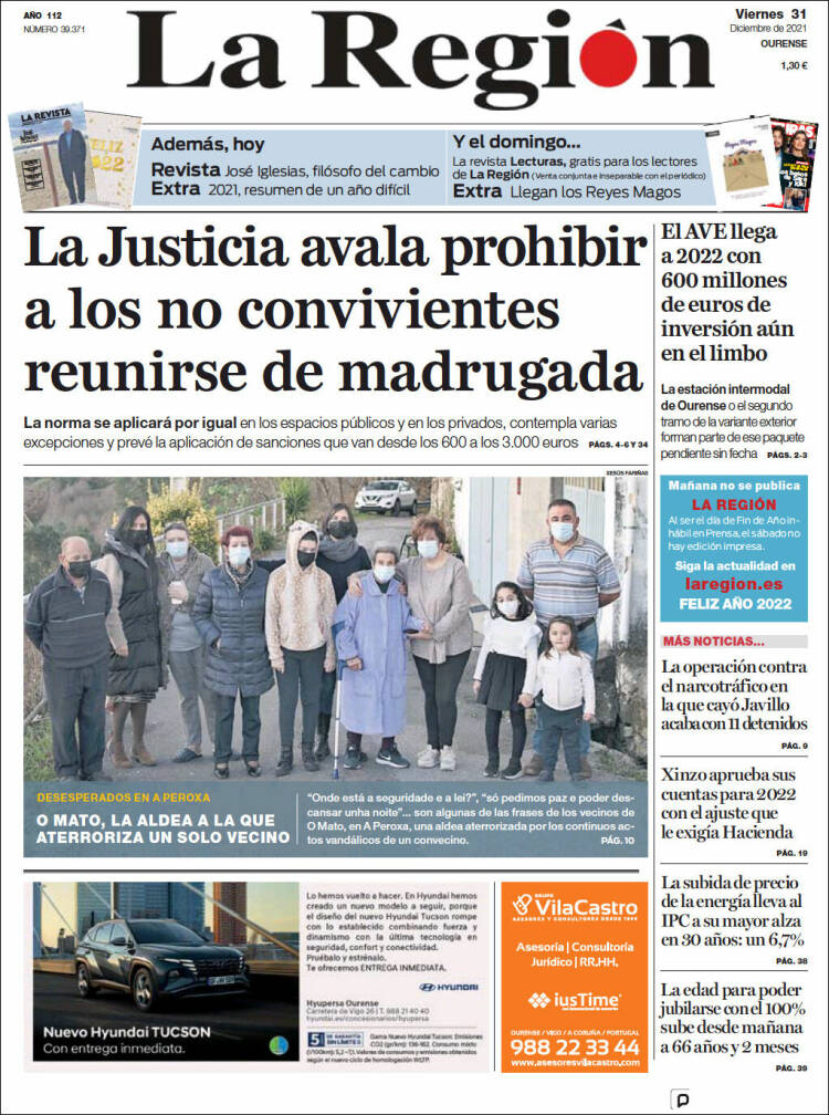 Portada de La Región de Ourense (España)