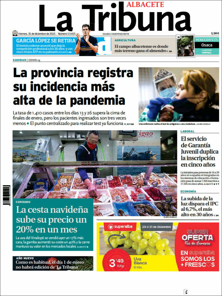 Portada de La Tribuna de Albacete (España)