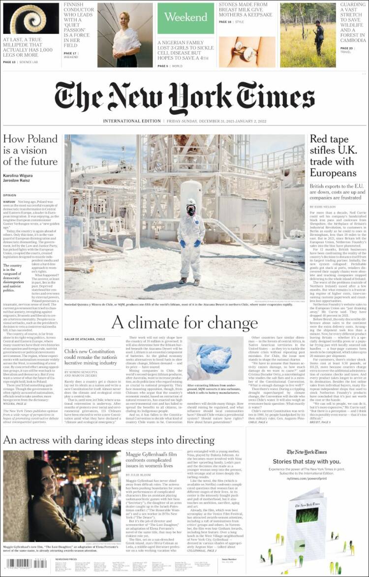 Portada de International New York Times (Europa)