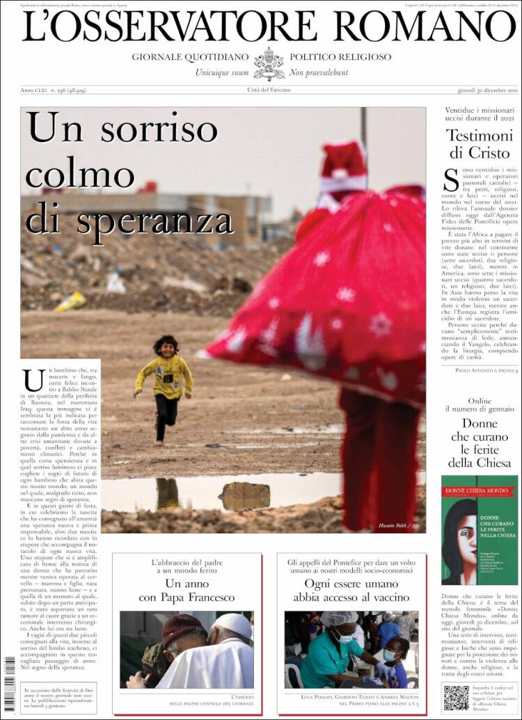 Portada de L'Osservatore Romano (Italia)