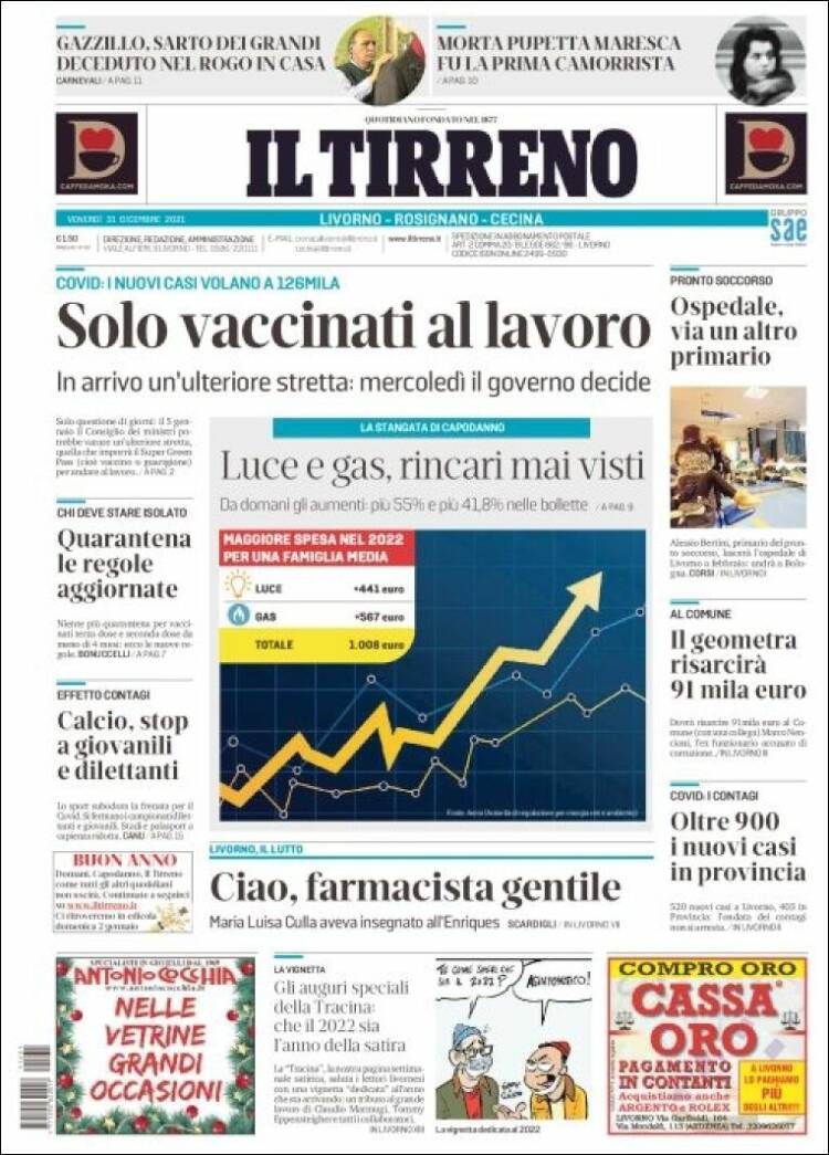 Portada de Il Tirreno (Italia)