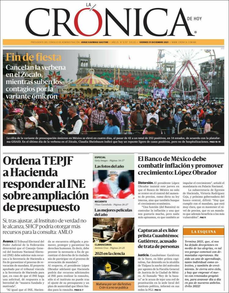 Portada de La Crónica de Hoy (México)