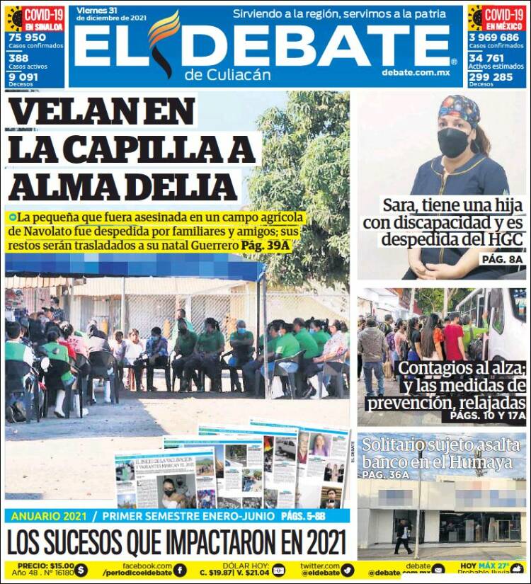 Portada de El Debate de Culiacán (México)