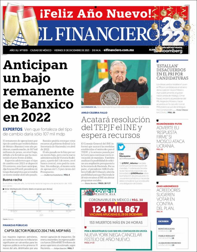 Portada de El Financiero (México)