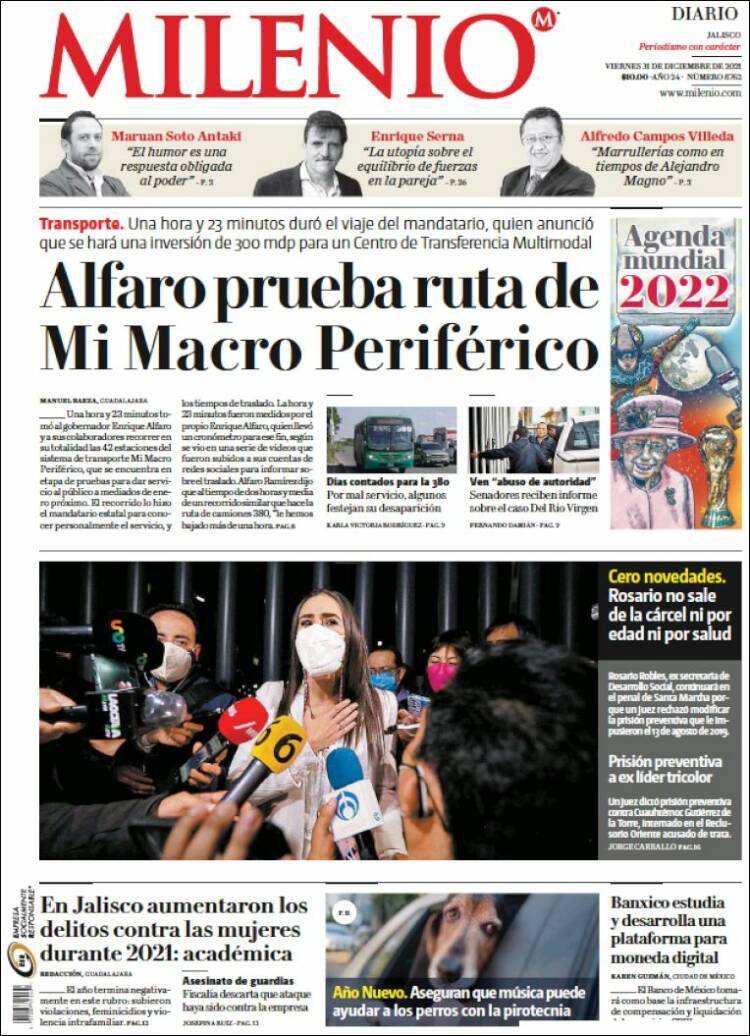 Portada de Milenio - Jalisco (México)