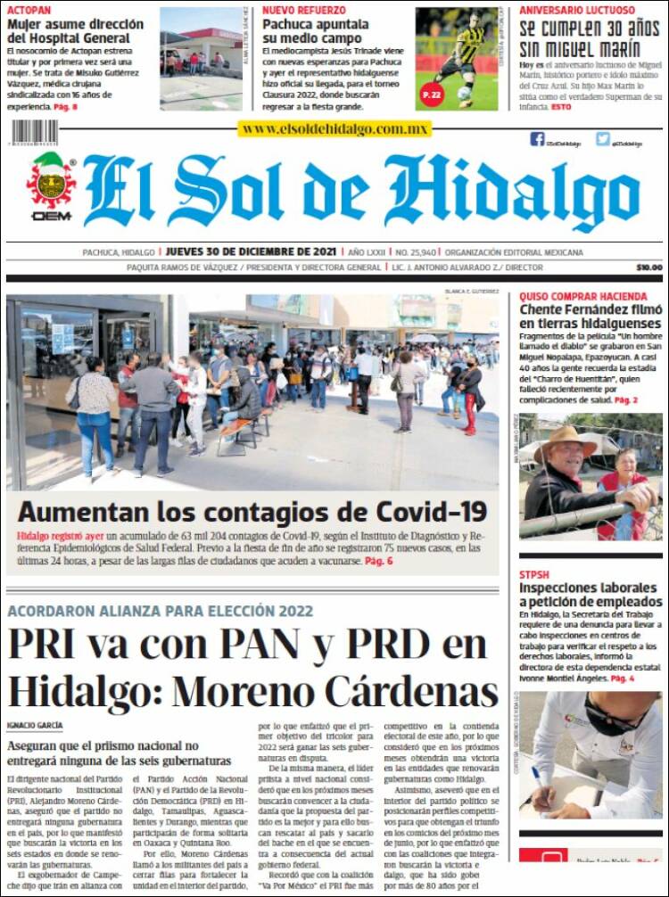 Portada de El Sol de Hidalgo (México)