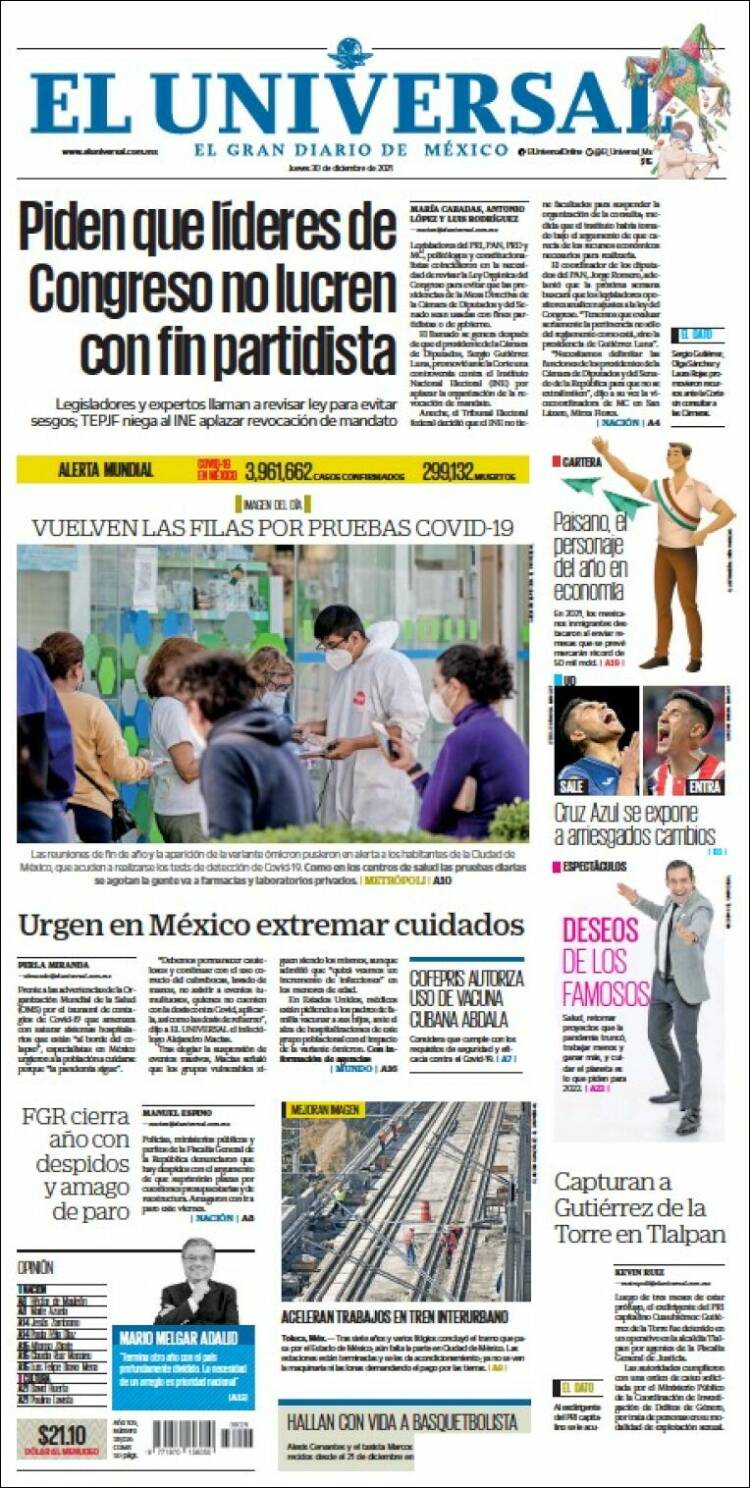 Portada de El Universal (México)