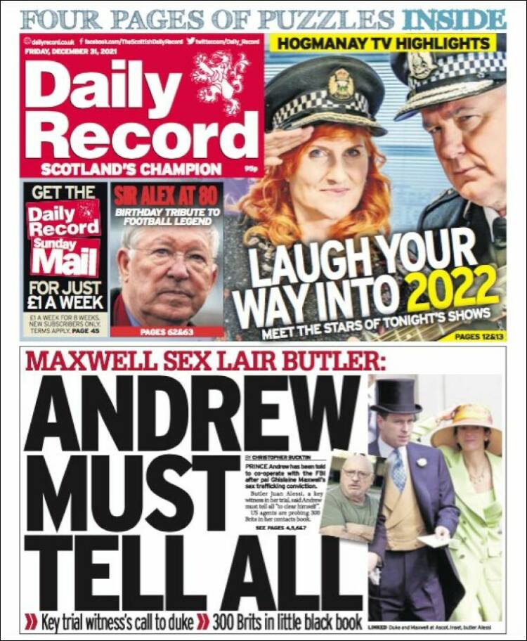Portada de Daily Record (Reino Unido)