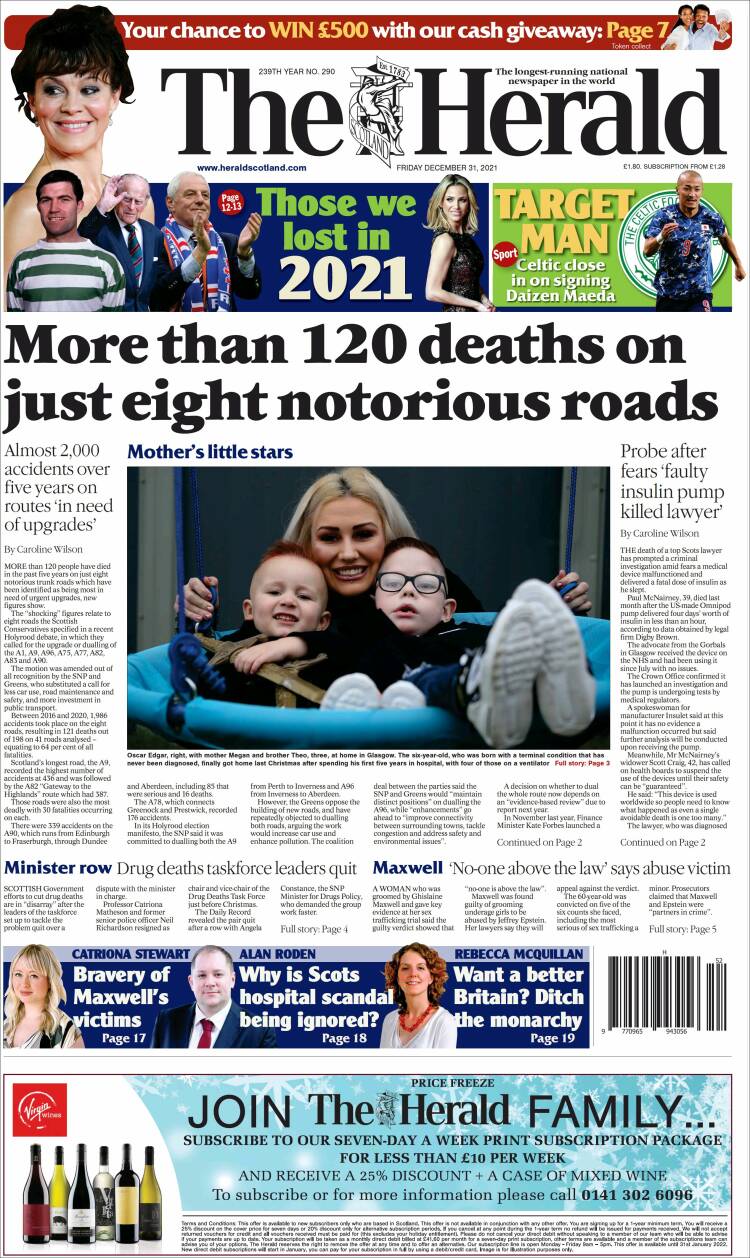 Portada de The Herald (Reino Unido)