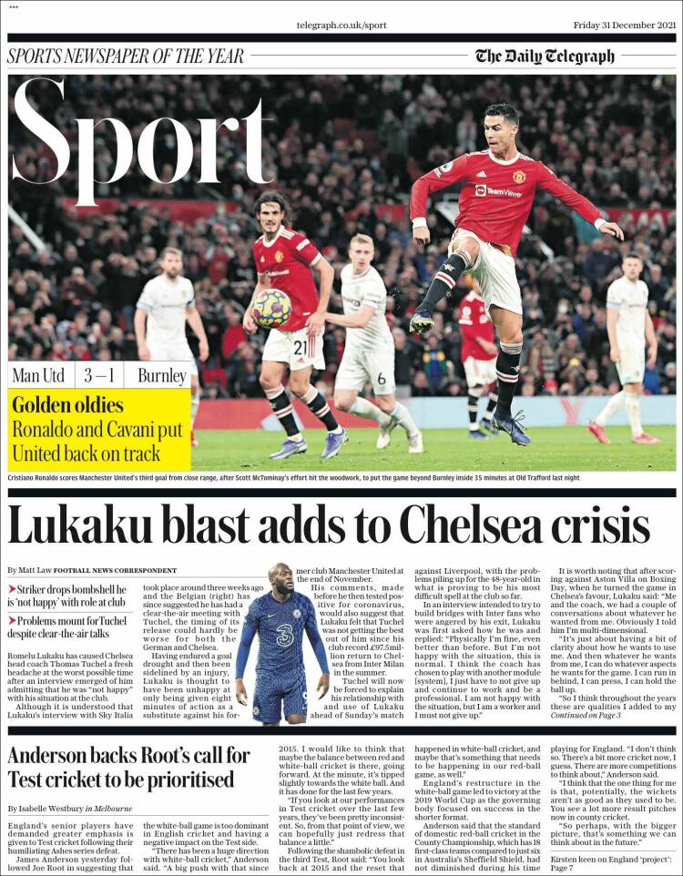 Portada de Telegraph Sport (Reino Unido)