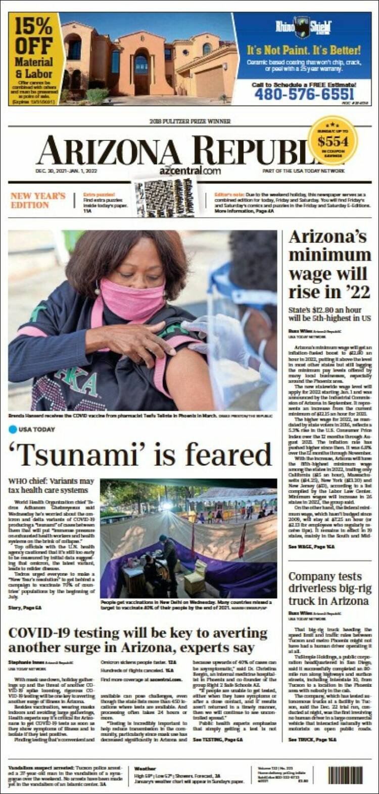 Portada de Arizona Republic News (USA)