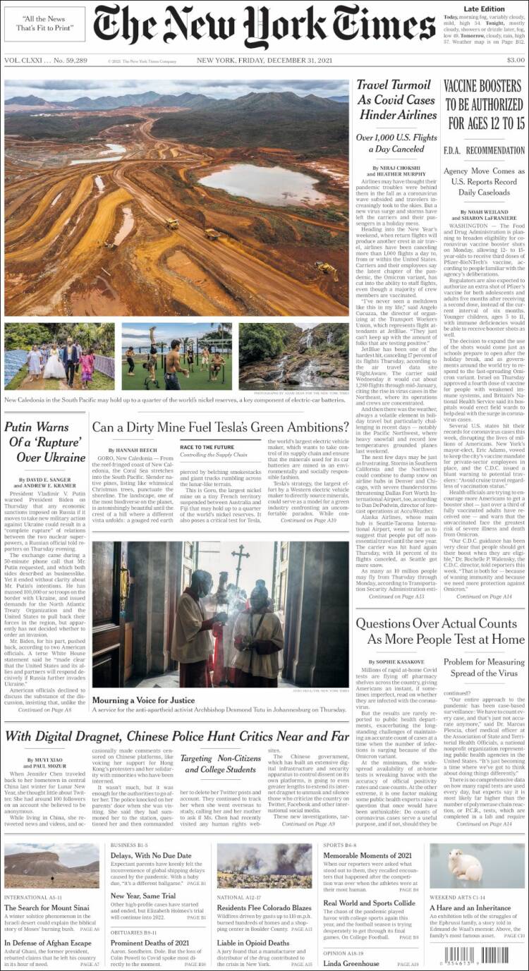 Portada de New York Times (USA)