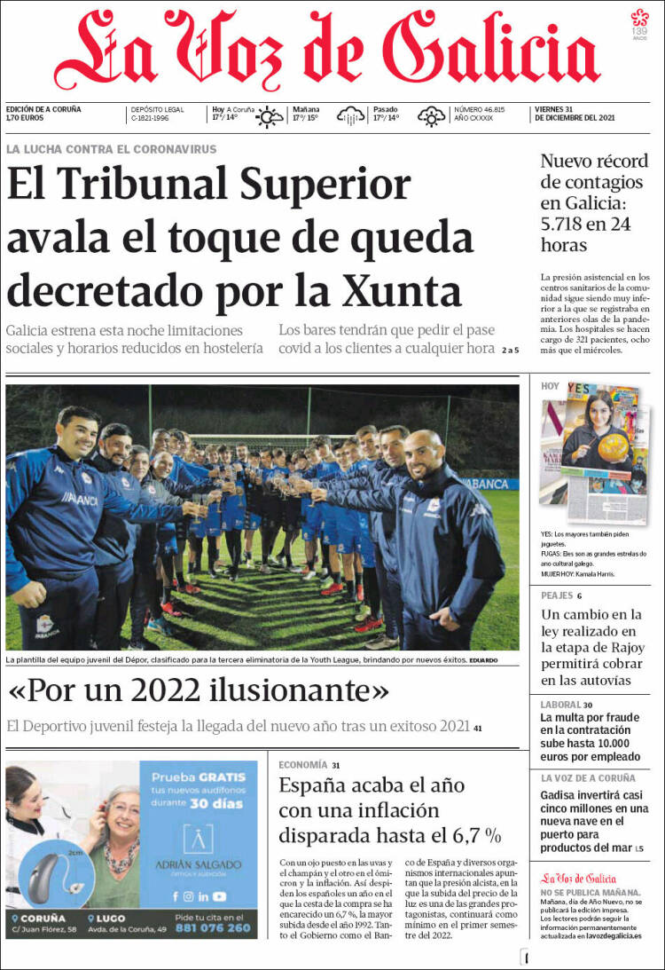Portada de La Voz de Galicia (España)