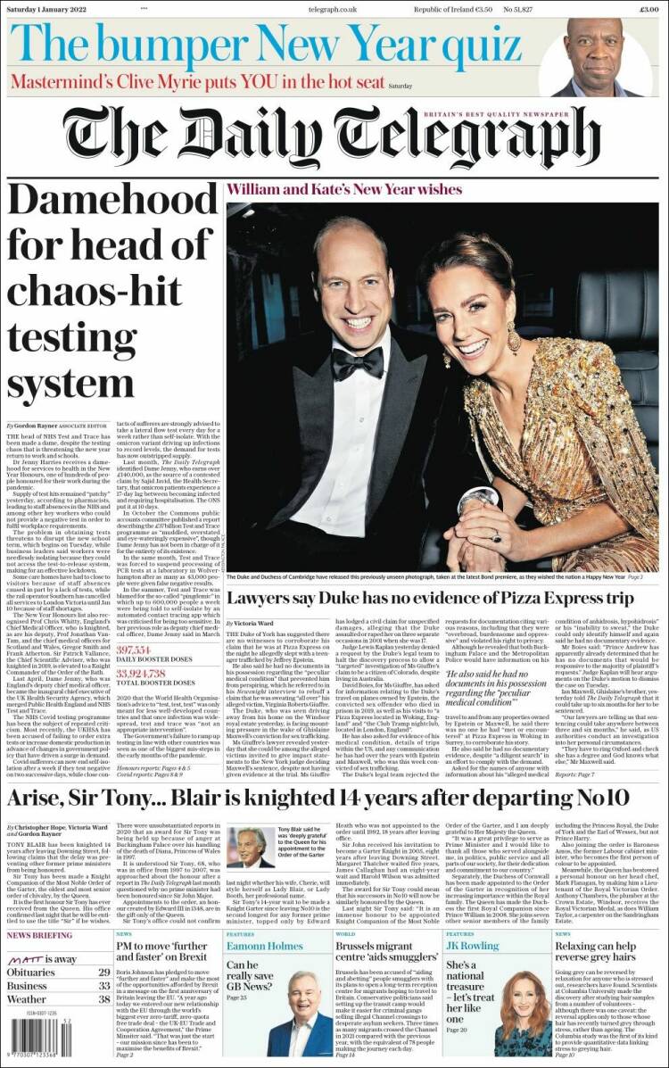 Portada de Daily Telegraph (Reino Unido)