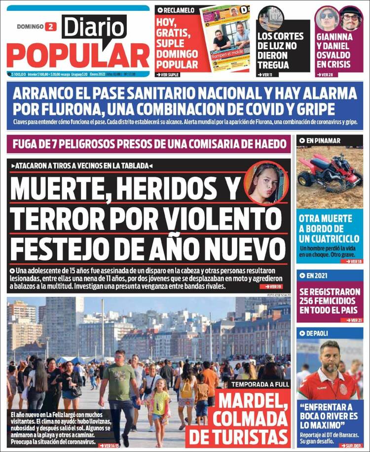 Periódico Diario Popular Argentina Periódicos De Argentina Edición De Domingo 2 De Enero De 9923