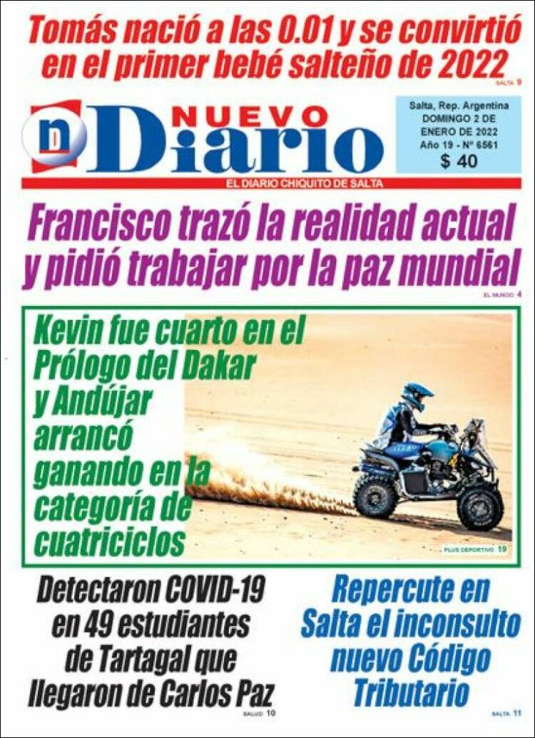 Portada de Nuevo Diario de Salta (Argentina)